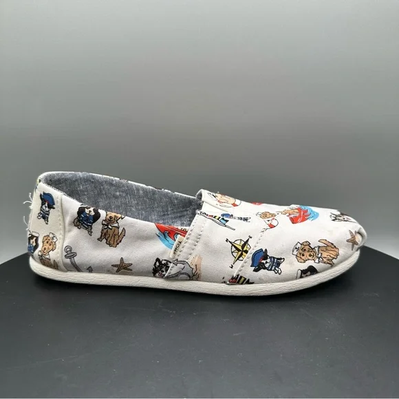 Toms Nautical Dogs Canvas Classic Slip On Shoes Women 6.5 White - Picture 2 of 11